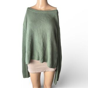 MOON & MADISON Women's Sweater Size XL Green Cotton Blend Knit Oversized Sleeves